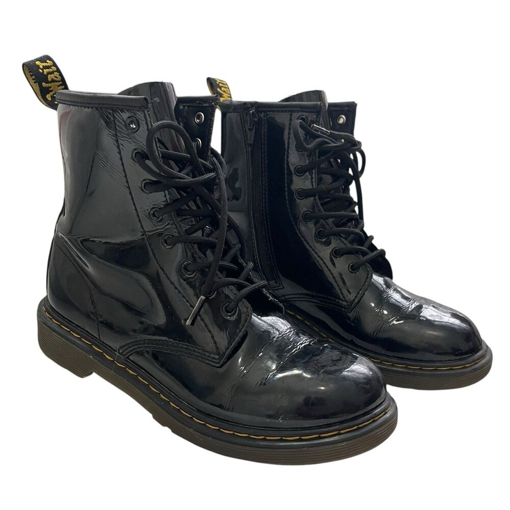 Dr. Martens 1460 Patent Combat Boots Women’s Size 6 Black Zip Lace Up